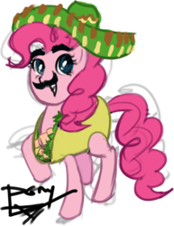 Size: 675x876 | Tagged: safe, artist:ponyrake, pinkie pie, earth pony, pony, g4, costume, female, food, hat, moustache, simple background, solo, sombrero, taco, transparent background