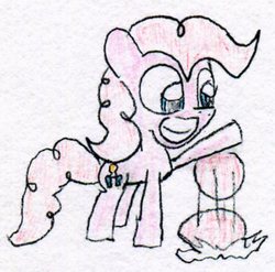 Size: 488x482 | Tagged: safe, artist:slizergiy, pinkie pie, earth pony, pony, g4, ball, bouncing, female, mare, newbie artist training grounds, solo, traditional art