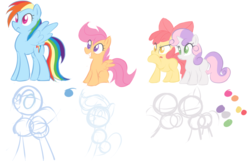 Size: 915x588 | Tagged: safe, artist:bambooharvester, apple bloom, rainbow dash, scootaloo, sweetie belle, g4