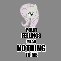 Size: 900x900 | Tagged: safe, artist:zedrin, fluttershy, pony, g4, demotivational poster, discorded, female, flutterbitch, gray background, impact font, lidded eyes, mare, meme, simple background, solo