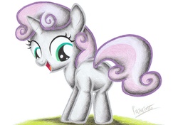 Size: 2323x1632 | Tagged: safe, artist:patoriotto, sweetie belle, g4, butt, pixiv, plot, traditional art