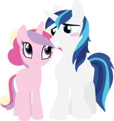 Size: 1964x2083 | Tagged: safe, artist:sundownglisten, princess cadance, shining armor, alicorn, pony, unicorn, g4, blushing, duo, duo male and female, female, lineless, male, mare, simple background, stallion, transparent background