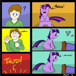 Size: 2000x2000 | Tagged: safe, artist:zackthekajillionth, twilight sparkle, human, g4, comic, cute, filly, high res, hug