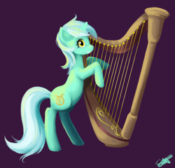 Size: 543x522 | Tagged: safe, artist:sarochan, lyra heartstrings, pony, g4, female, harp, musical instrument, simple background, solo
