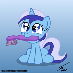 Size: 1600x1600 | Tagged: safe, artist:template93, minuette, pony, g4, female, filly, solo, toothbrush