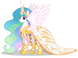 Size: 1200x900 | Tagged: safe, artist:cartoontiger, princess celestia, alicorn, pony, g4, clothes, crown, dress, female, flowing mane, frown, gala dress, horn, jewelry, mare, regalia, simple background, solo, spread wings, transparent background, vector, wings