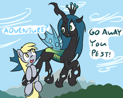 Size: 500x400 | Tagged: safe, artist:manicpanda, derpy hooves, queen chrysalis, changeling, changeling queen, pegasus, pony, ask derpy hooves, g4, female, mare, tumblr