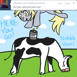 Size: 500x500 | Tagged: safe, artist:manicpanda, derpy hooves, cow, pegasus, pony, g4, ask, female, mare, pun, tumblr