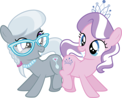 Size: 4396x3542 | Tagged: safe, artist:mysteriouskaos, diamond tiara, silver spoon, earth pony, pony, g4, butt to butt, butt touch, duo, duo female, female, filly, glasses, simple background, transparent background, vector