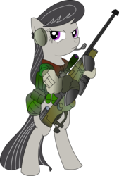 Size: 980x1451 | Tagged: safe, artist:buckweiser, artist:shysolid, octavia melody, earth pony, pony, g4, arctic warfare, bipedal, female, gun, hooves, mare, optical sight, rifle, simple background, sniper rifle, solo, transparent background, weapon