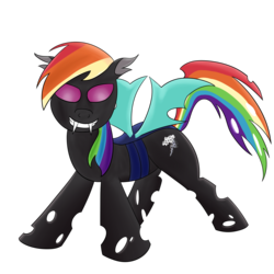 Size: 2000x2000 | Tagged: safe, artist:dragonfoorm, rainbow dash, changeling, g4, changelingified, dashling, fangs, female, high res, simple background, solo, species swap, transparent background