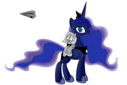 Size: 3000x2000 | Tagged: safe, artist:dragonfoorm, princess luna, pony, moonstuck, g4, cartographer's craft, cute, female, high res, multeity, paper airplane, simple background, solo, transparent background, woona