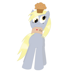 Size: 2000x2000 | Tagged: safe, artist:dragonfoorm, derpy hooves, pegasus, pony, g4, female, high res, letter, mare, muffin, simple background, solo, transparent background