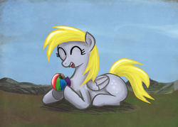Size: 1000x715 | Tagged: safe, artist:sevoohypred, derpy hooves, pegasus, pony, g4, ball, eating, female, mare, solo