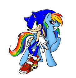 Size: 719x736 | Tagged: dead source, safe, artist:fiarel, rainbow dash, g4, crossover, male, simple background, sonic the hedgehog, sonic the hedgehog (series), transparent background