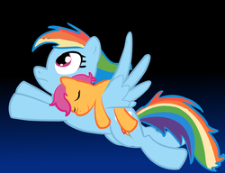 Size: 1300x1000 | Tagged: safe, artist:angelstar7, rainbow dash, scootaloo, g4, scootalove, sleeping