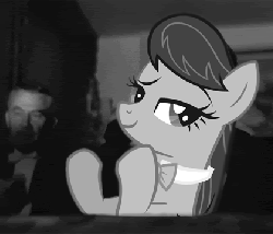 Size: 420x360 | Tagged: safe, octavia melody, earth pony, human, pony, g4, animated, citizen kane, clapping, clapping ponies, classy, female, irl, male, monochrome, photo, reaction image