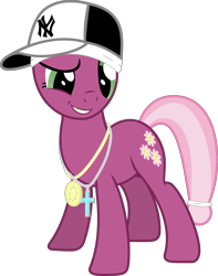 Size: 3053x3874 | Tagged: safe, artist:up1ter, cheerilee, earth pony, pony, g4, 2000s, 50 cent, hat, high res, new york yankees, pimp, simple background, solo, transparent background, vector
