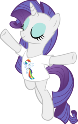 Size: 6270x10011 | Tagged: safe, artist:up1ter, rainbow dash, rarity, pony, unicorn, g4, absurd resolution, bipedal, clothes, crush, fangirl, female, implied crush, implied shipping, lesbian, ship:raridash, shipping, shirt, simple background, solo focus, t-shirt, transparent background, vector