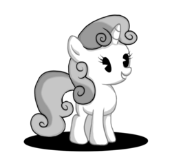 Size: 1067x1030 | Tagged: safe, artist:zonified-plus, sweetie belle, pony, unicorn, g4, black and white cartoon, female, filly, old timey, oldschool cartoon, rubber hose animation, simple background, transparent background