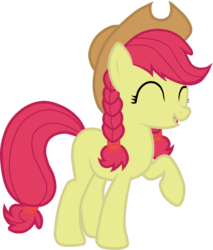 Size: 825x969 | Tagged: safe, artist:kuroblacksavior, apple bloom, earth pony, pony, g4, ^^, braid, cowboy hat, eyes closed, female, happy, hat, mare, older, older apple bloom, open mouth, raised hoof, simple background, solo, stetson, transparent background