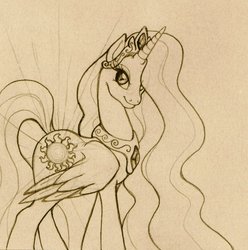 Size: 794x800 | Tagged: safe, artist:stellarina, princess celestia, alicorn, pony, g4, female, mare, sketch, solo