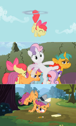 Size: 640x1052 | Tagged: safe, edit, edited screencap, screencap, apple bloom, scootaloo, snails, snips, sweetie belle, twist, earth pony, pegasus, pony, unicorn, g4, ponyville confidential, season 2, the cutie pox, the return of harmony, applecopter, female, filly, foal, loop-de-hoop, mud, muddy, notepad, pencil, scootaloo can't fly, tailcopter
