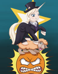Size: 1040x1320 | Tagged: safe, artist:hollowzero, oc, oc only, oc:pearly gates, sheep, dapper, happy, hat, stomping, sun, super mario bros., top hat, wat