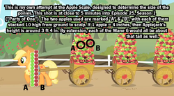 Size: 1280x712 | Tagged: safe, edit, edited screencap, screencap, applejack, earth pony, pony, g4, party of one, anatomy, apple system, don't use your fancy mathematics to muddy the issue, fancy mathematics, female, math, size chart, size comparison, solo, they did the math