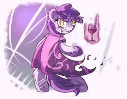 Size: 857x671 | Tagged: safe, artist:haute-claire, ruby pinch, pony, unicorn, vampire, g4, bipedal, female, filly, glass, wine glass, yellow eyes