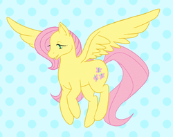 Size: 773x613 | Tagged: safe, artist:senderunknown, fluttershy, pegasus, pony, g4, abstract background, female, lidded eyes, looking away, mare, polka dot background, solo, spread wings, three quarter view, wings