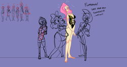 Size: 1808x962 | Tagged: safe, artist:ross irving, fluttershy, pinkie pie, rainbow dash, rarity, human, g4, fat, humanized, swimsuit