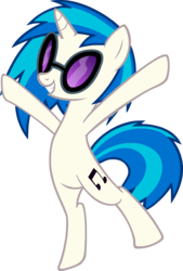Size: 6759x10001 | Tagged: safe, artist:up1ter, dj pon-3, vinyl scratch, pony, unicorn, g4, absurd resolution, bipedal, female, hooves, horn, mare, simple background, smiling, solo, sunglasses, teeth, transparent background, vector