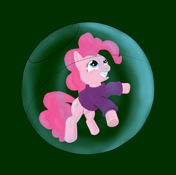 Size: 1600x1594 | Tagged: safe, artist:anthpony, pinkie pie, earth pony, pony, g4, braces, clothes, cosplay, female, gravity falls, hamster ball, legend of the gobblewonker, mabel pines, male, solo, sweater