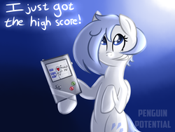 Size: 1400x1050 | Tagged: safe, artist:penguinpotential, oc, oc only, oc:frigid drift, pony, game boy, solo