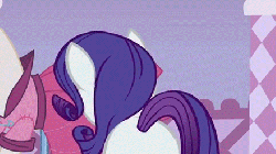 Size: 440x248 | Tagged: safe, screencap, rarity, pony, g4, season 1, suited for success, animated, carousel boutique, female, glasses, mannequin, solo