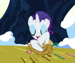 Size: 424x360 | Tagged: safe, screencap, rarity, pony, g4, season 1, winter wrap up, animated, cropped, female, loop, nest, solo, winter wrap up vest
