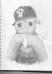 Size: 900x1261 | Tagged: safe, artist:xxfatpigxx, big macintosh, earth pony, pony, g4, crossover, hat, jay-z, male, monochrome, solo, stallion, traditional art