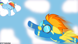 Size: 1366x768 | Tagged: safe, artist:detectivebuddha, rainbow dash, spitfire, g4, wallpaper, wonderbolts