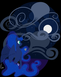 Size: 1000x1250 | Tagged: safe, artist:valcron, princess luna, alicorn, pony, g4, female, hooves, horn, hot chocolate, lineless, mare, minimalist, moon, sitting, smiling, solo, spread wings, wings