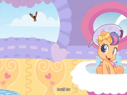 Size: 1438x1079 | Tagged: safe, screencap, scootaloo (g3), butterfly, monarch butterfly, pony, g3, g3.5, newborn cuties, so many different ways to play, youtube caption