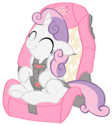 Size: 1400x1568 | Tagged: safe, artist:artsy-fartsie, sweetie belle, pony, g4, :t, ^^, car seat, cute, diasweetes, eyes closed, female, floppy ears, happy, seatbelt, seatie belt, simple background, sitting, smiling, solo, transparent background, underhoof, vector