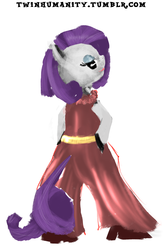Size: 594x900 | Tagged: safe, artist:doppelgaenger, artist:twinhumanity, rarity, semi-anthro, g4, 70s, clothes, dress, solo