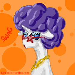 Size: 1000x1000 | Tagged: safe, artist:rjferret, rarity, semi-anthro, g4, 70s, afro, disco, frority, glasses, solo, swag