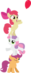 Size: 1435x3373 | Tagged: safe, artist:sundownglisten, apple bloom, scootaloo, sweetie belle, earth pony, pegasus, pony, unicorn, g4, balloon, cutie mark crusaders, female, filly, foal, simple background, tower of pony, transparent background