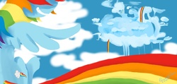 Size: 1433x683 | Tagged: safe, artist:peruserofpieces, rainbow dash, pony, g4, cloudsdale, female, solo