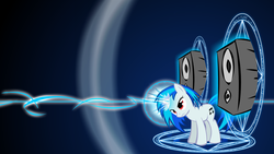 Size: 1920x1080 | Tagged: safe, artist:warpout, dj pon-3, vinyl scratch, pony, unicorn, g4, bass cannon, female, mare, solo, wallpaper