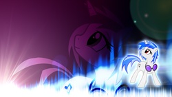 Size: 1920x1080 | Tagged: safe, artist:warpout, dj pon-3, vinyl scratch, pony, g4, female, red eyes, solo, wallpaper