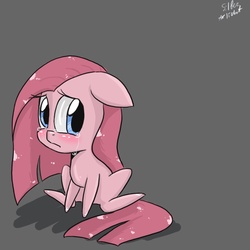 Size: 900x900 | Tagged: safe, artist:silbersternenlicht, pinkie pie, earth pony, pony, g4, bunny sitting, crying, cute, cuteamena, pinkamena diane pie, sad, solo