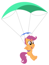 Size: 3650x4850 | Tagged: safe, artist:replaymasteroftime, scootaloo, pegasus, pony, g4, female, parachute, simple background, solo, transparent background